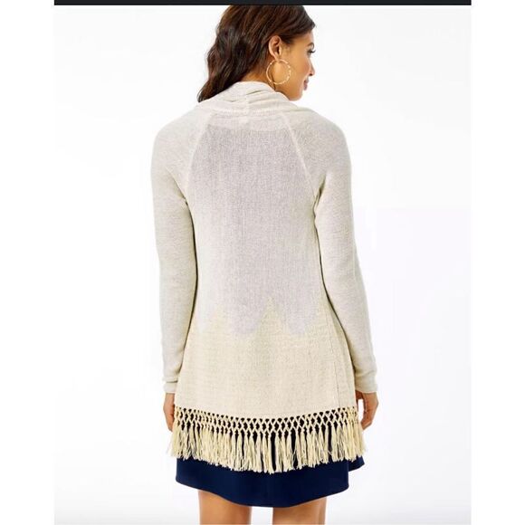 Lilly Pulitzer Tatum gold metallic cardigan long fringe hem S - Picture 5 of 12